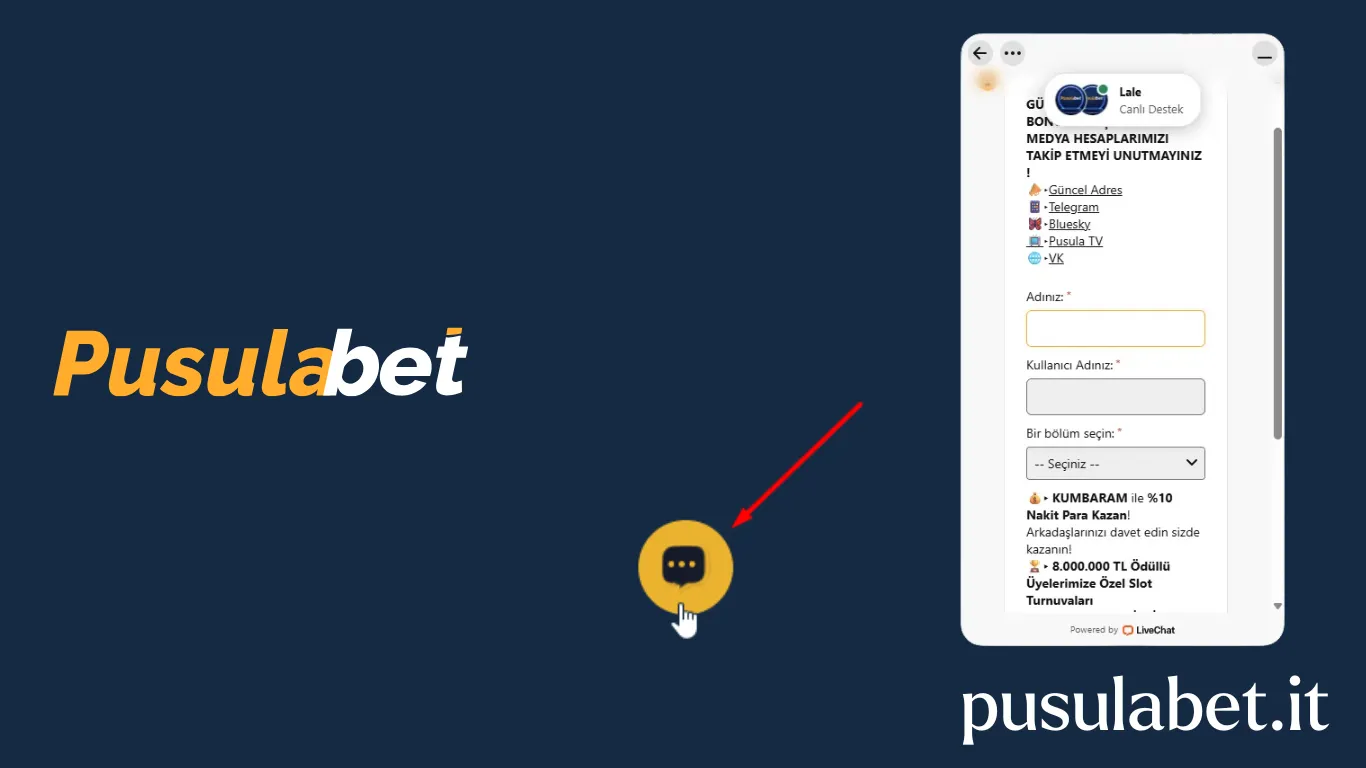 Pusulabet 7/24 müşteri desteği ve canlı sohbet ekranı