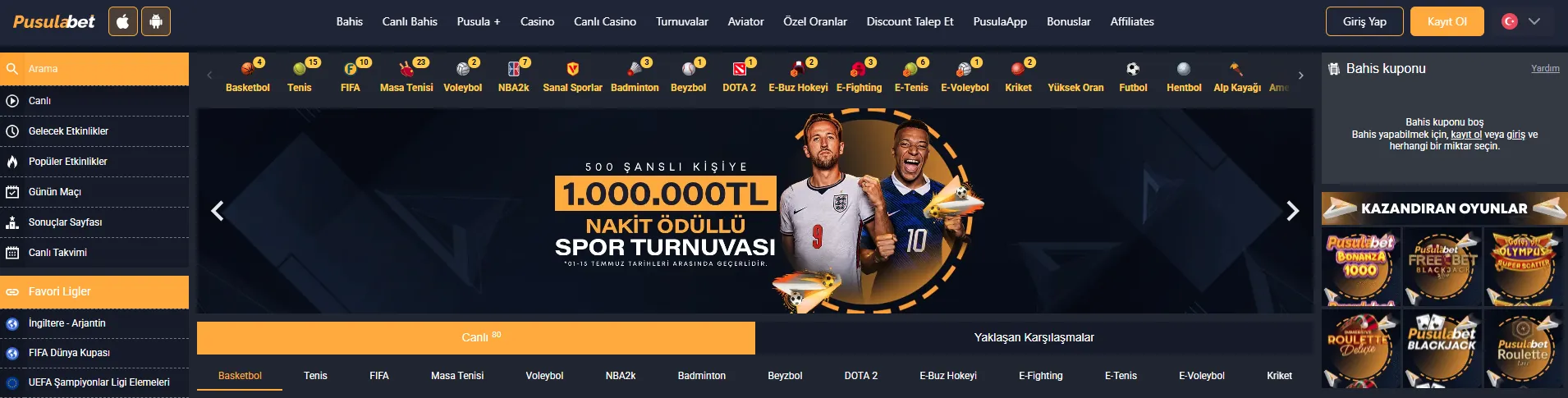 Pusulabet çeşitli spor dalları ve e-spor bahis seçenekleri